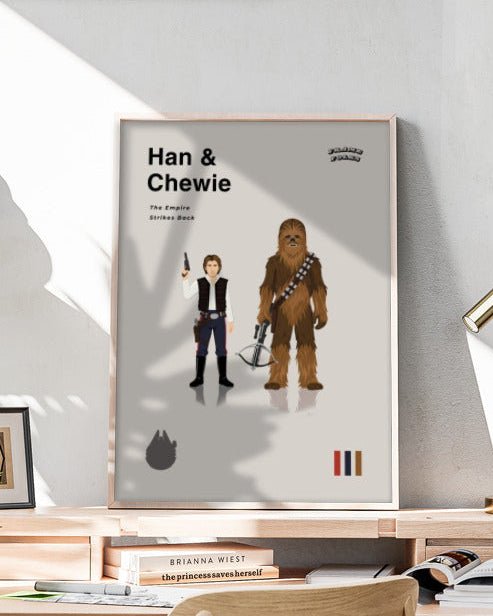 Quadro Star Wars - Han Solo e Chewbacca Minimalista